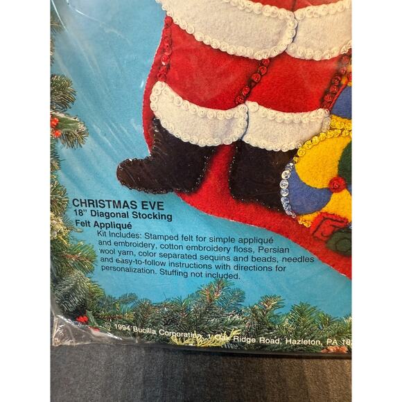 Bucilla 83114 Christmas Eve Felt Applique Stocking Kit 18 In Santa Tree Presents - Picture 4 of 7